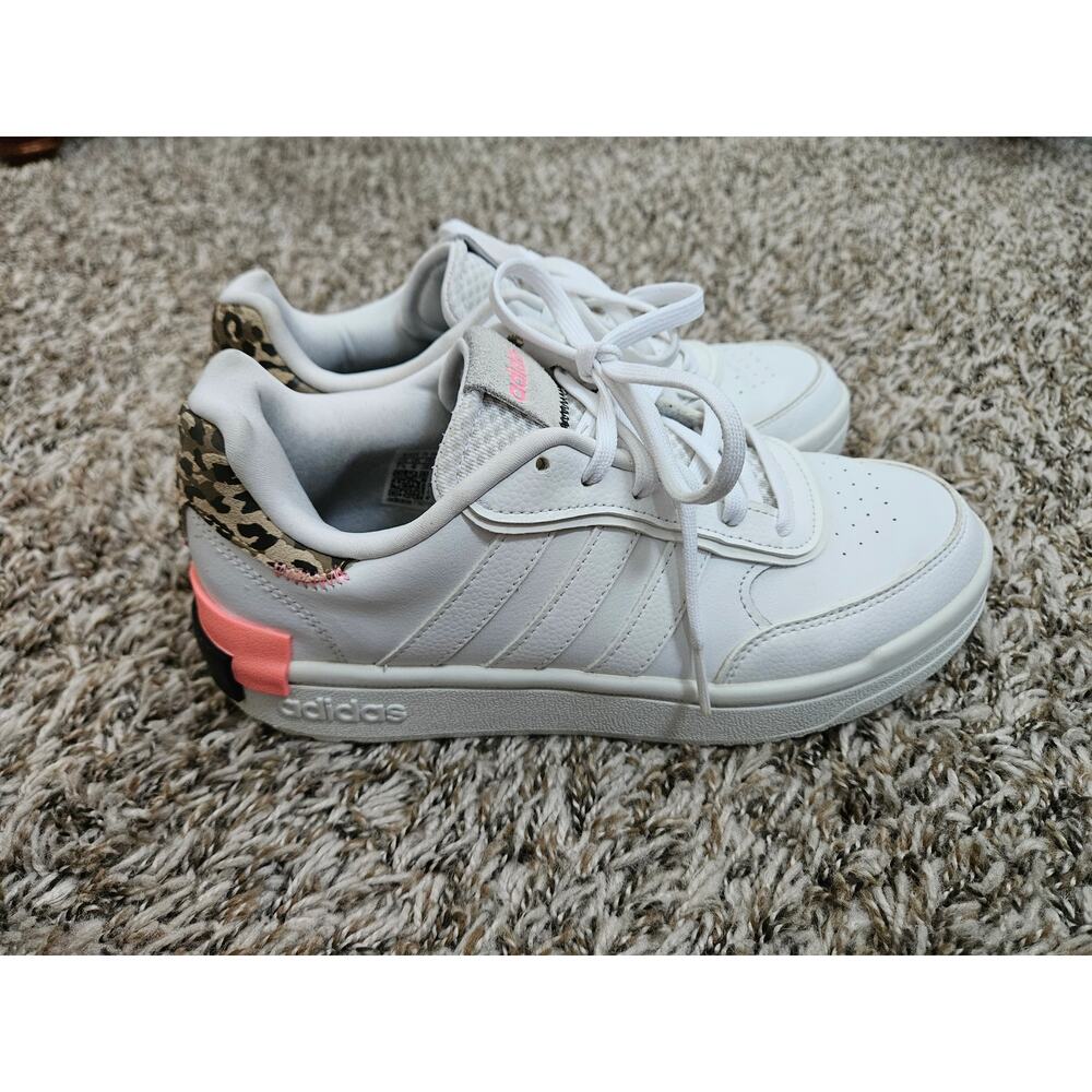 Adidas Cloudfoam Sneakers White Pink Leopard Heel Women’s 7.5 Casual Comfort